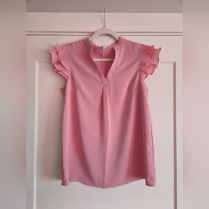 Flutter Sleeve Mandarin Neck Blouse in Shell Pink
